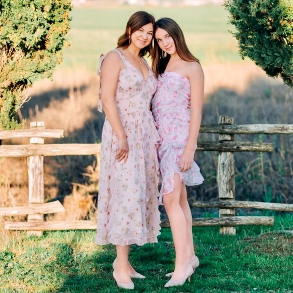 Rebecca Taylor Leander floral metallic clip midi dress in pink silk - Picture 2 of 13